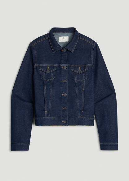 Classic Denim Jacket for Tall Women in Deep Indigo Wash