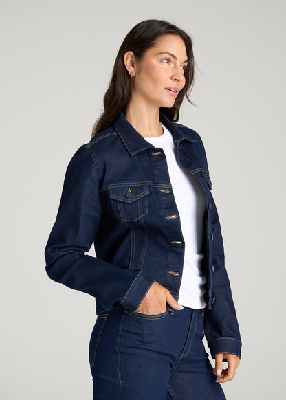 Classic Denim Jacket for Tall Women in Deep Indigo Wash