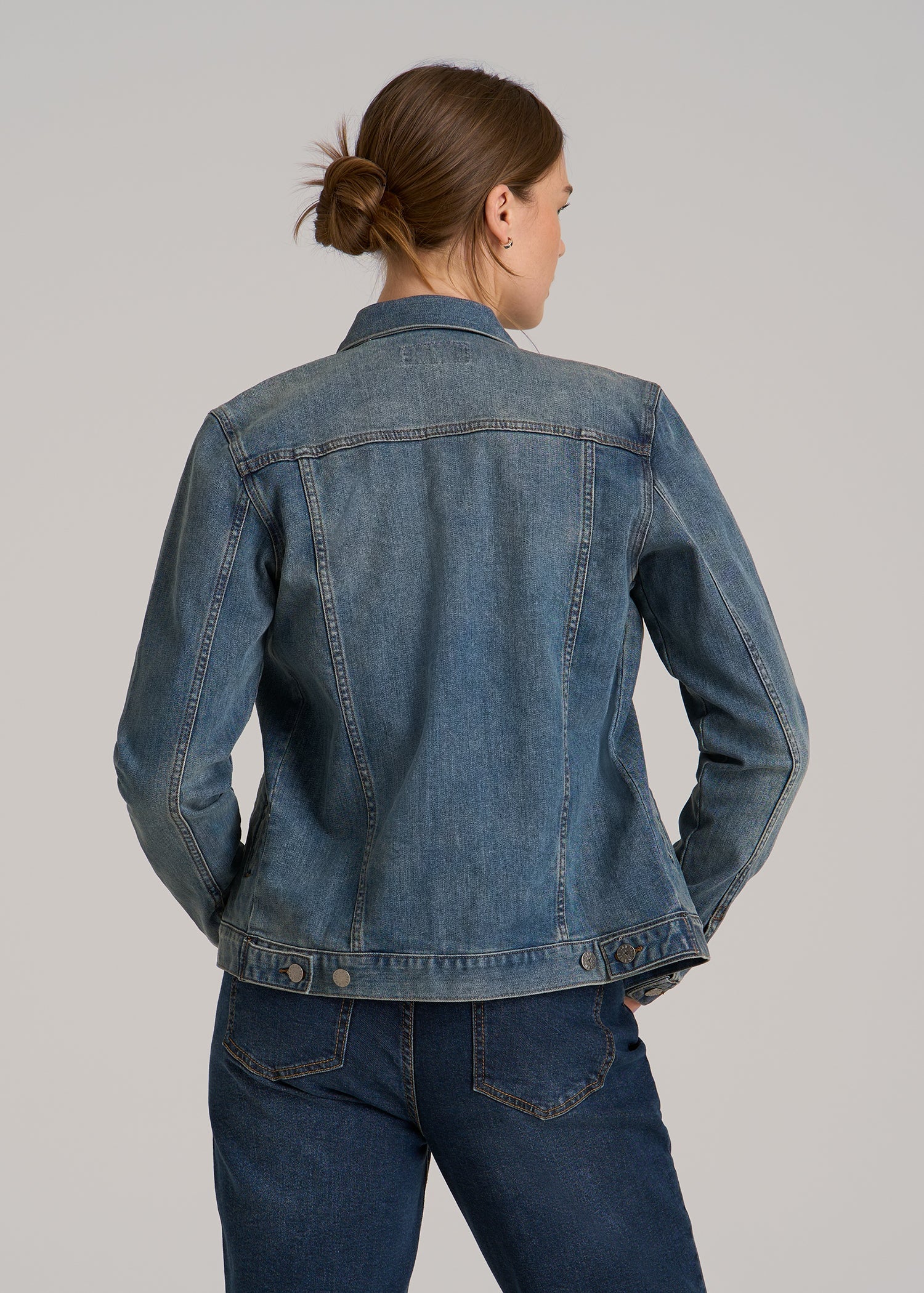 Denim Jacket for Tall Women in Vintage Medium Blue