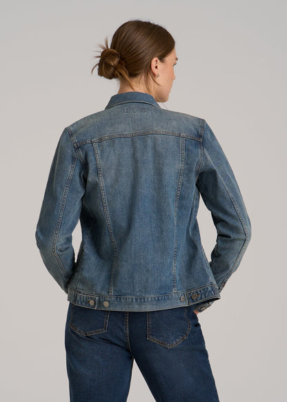Denim Jacket for Tall Women in Vintage Medium Blue