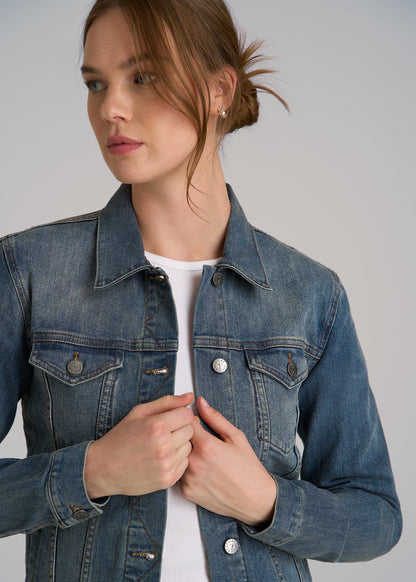 Denim Jacket for Tall Women in Vintage Medium Blue