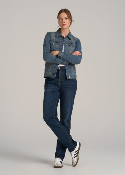 Denim Jacket for Tall Women in Vintage Medium Blue