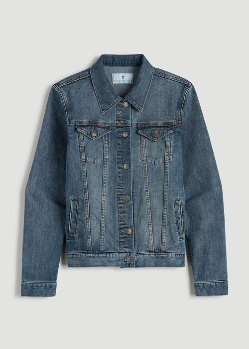 Denim Jacket for Tall Women in Vintage Medium Blue