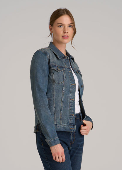 Denim Jacket for Tall Women in Vintage Medium Blue