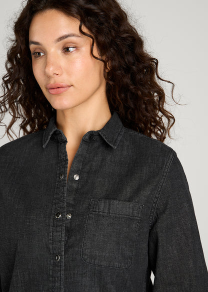 Classic Denim Shirt for Tall Women in Black Wash