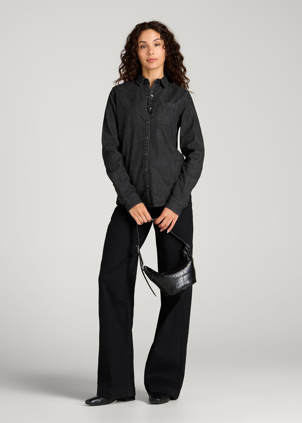 Classic Denim Shirt for Tall Women in Black Wash