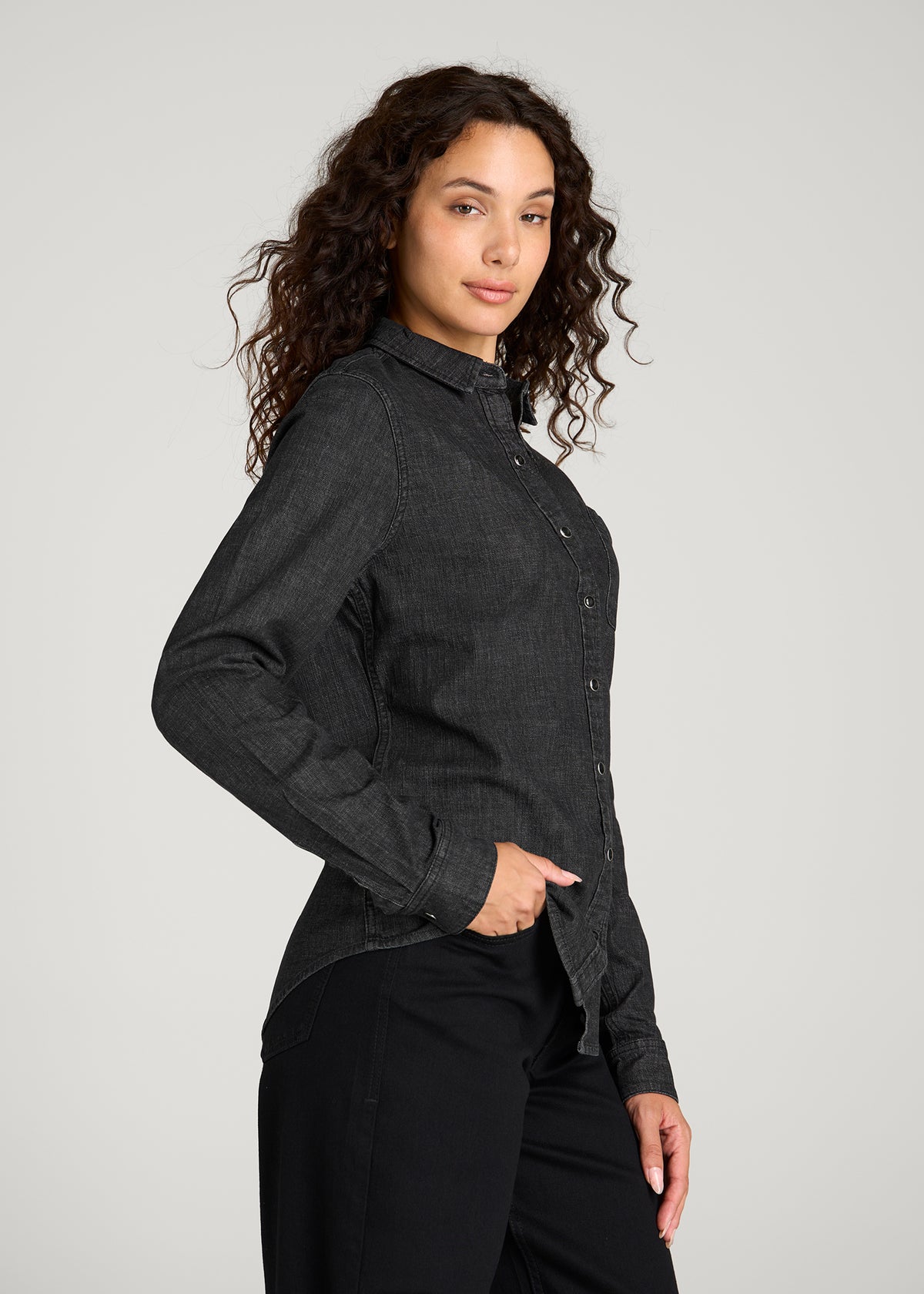 Classic Denim Shirt for Tall Women in Black Wash