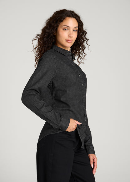 Classic Denim Shirt for Tall Women in Black Wash