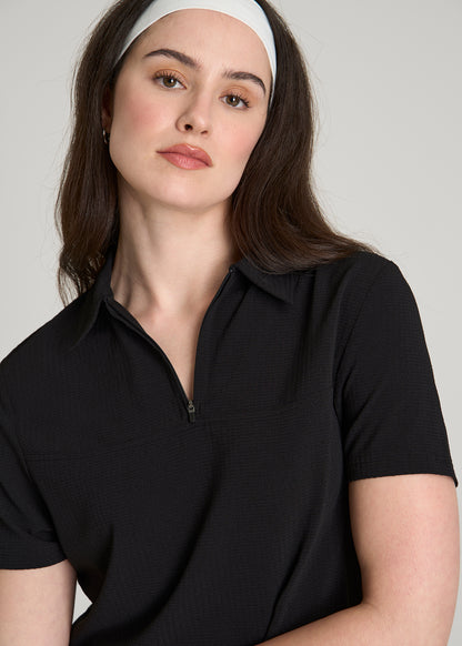 Coastal perforated short sleeve golf polo for Tall Women in Black