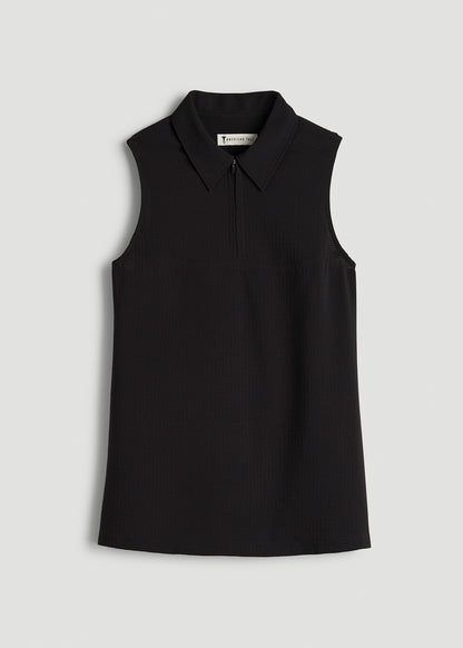 Coastal Perforated Sleeveless Polo for Tall Women in Black