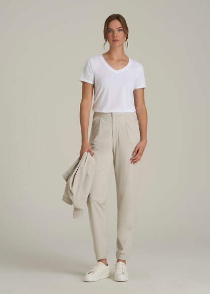 Commuter Pleated Jogger Pant for Tall Women in Stone