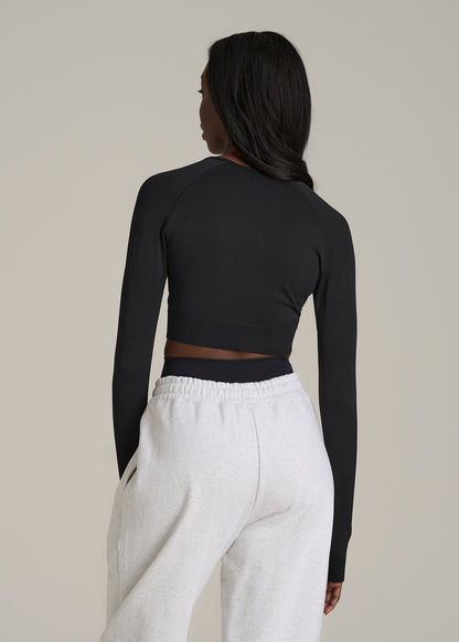 Compression Long Sleeve Cropped Training Top for Tall Women in Black