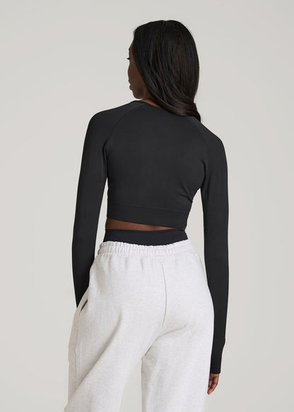 Compression Long Sleeve Cropped Training Top for Tall Women in Black