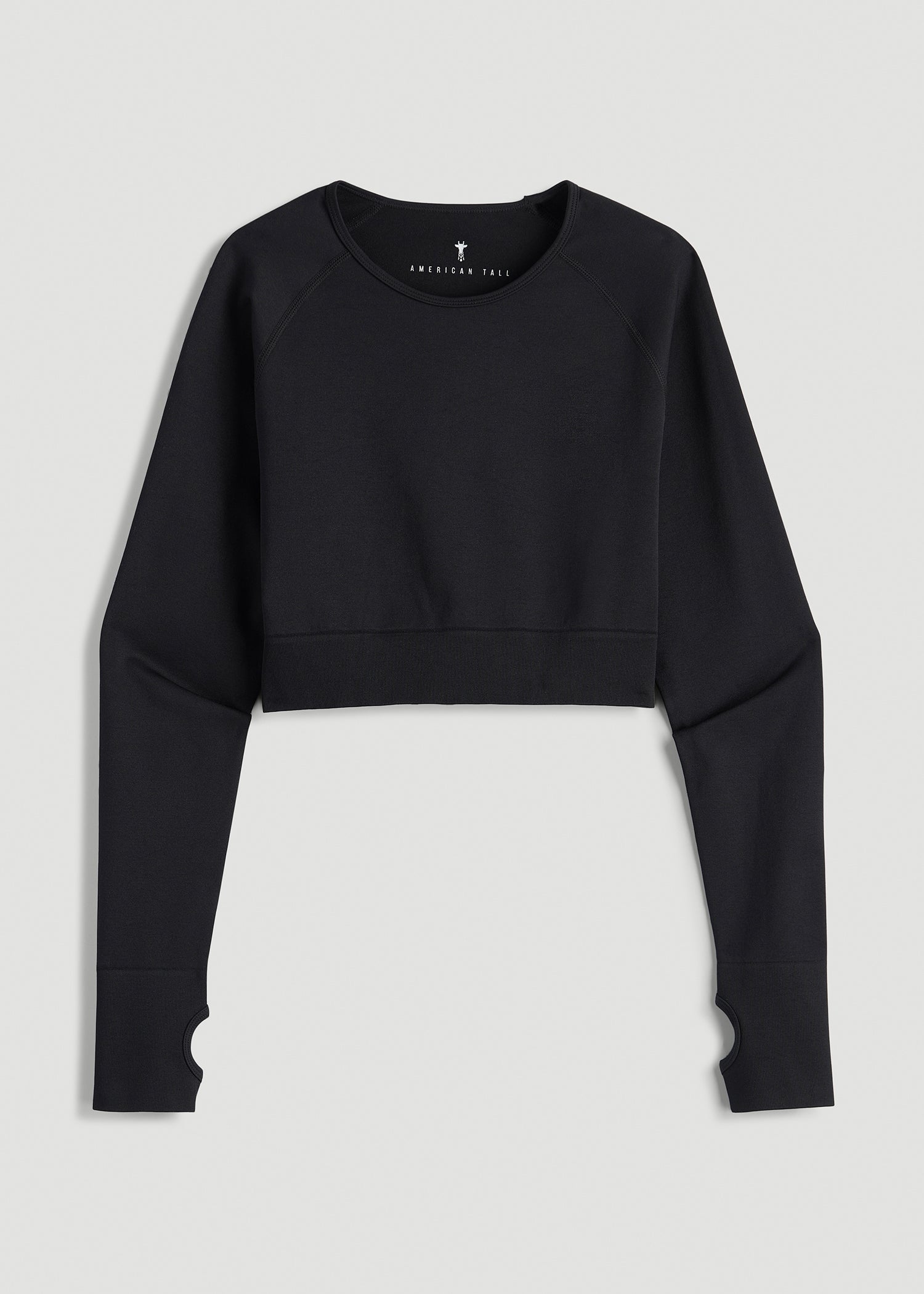 Compression Long Sleeve Cropped Training Top for Tall Women in Black