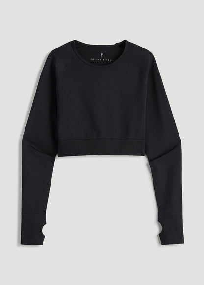 Compression Long Sleeve Cropped Training Top for Tall Women in Black