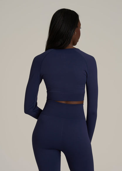 Compression Long Sleeve Cropped Training Top for Tall Women in Regal Blue