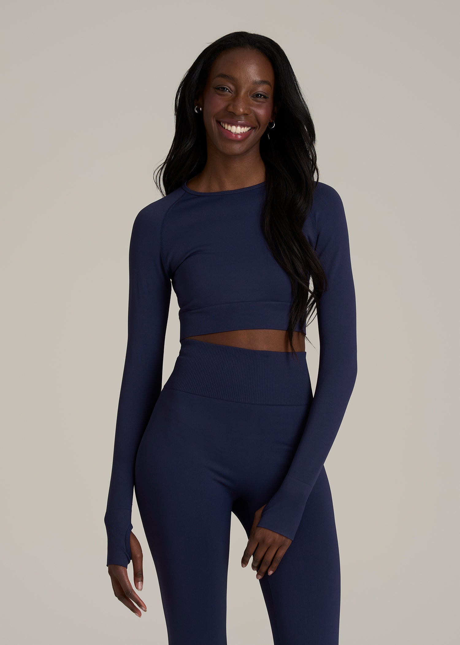 Compression Long Sleeve Cropped Training Top for Tall Women in Regal Blue
