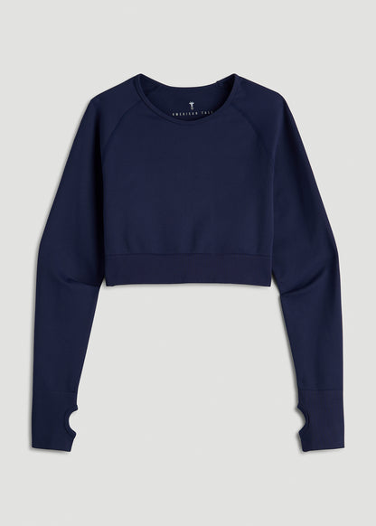 Compression Long Sleeve Cropped Training Top for Tall Women in Regal Blue