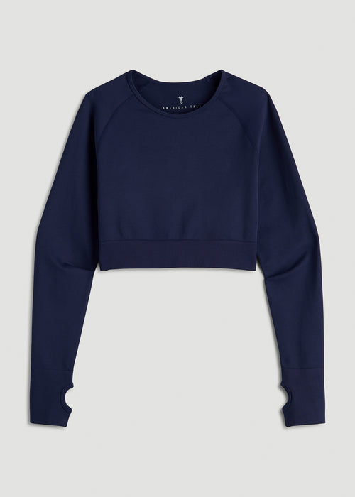 Compression Long Sleeve Cropped Training Top for Tall Women in Regal Blue