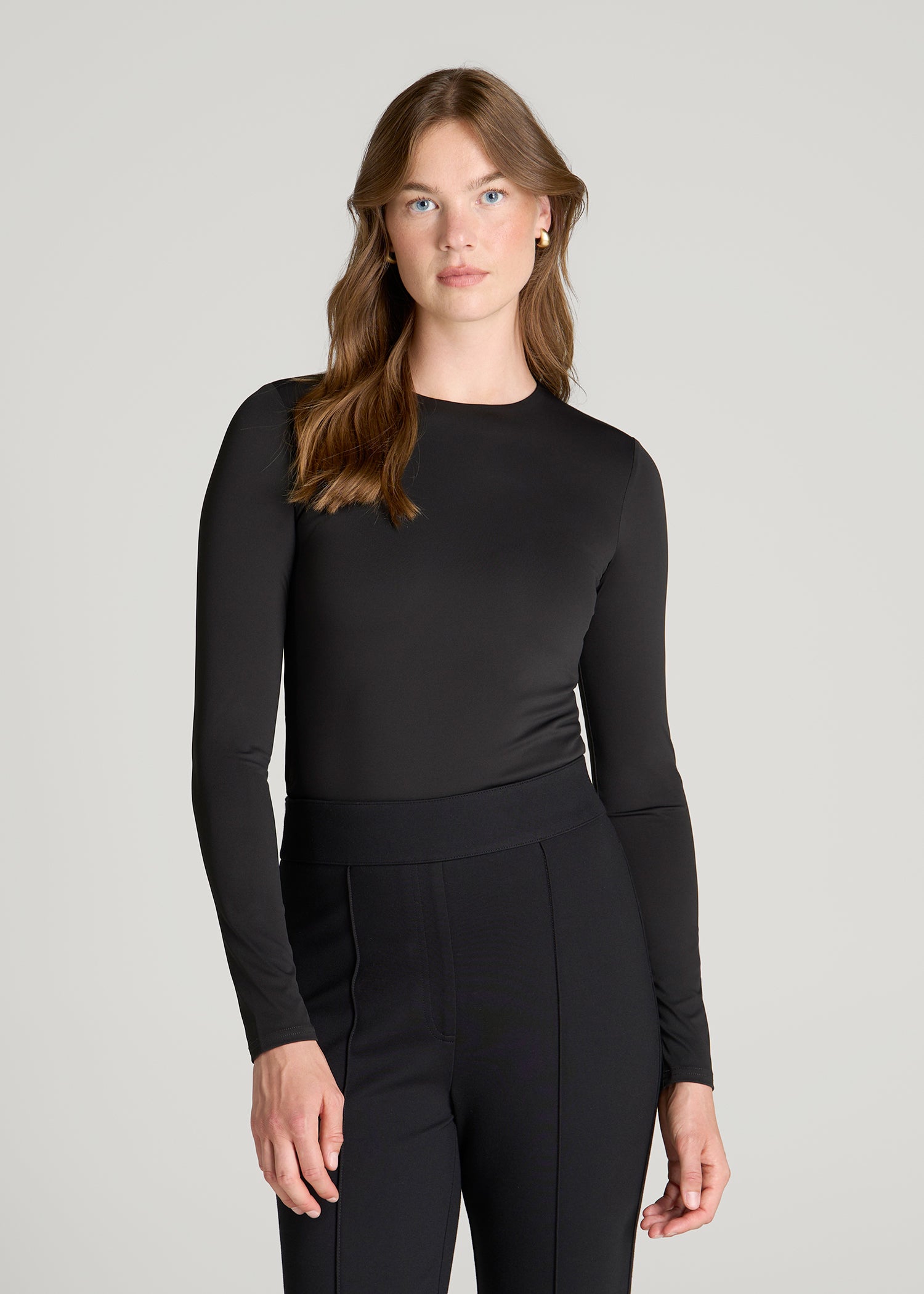 Contour Jersey Long Sleeve Crewneck for Tall Women in Black