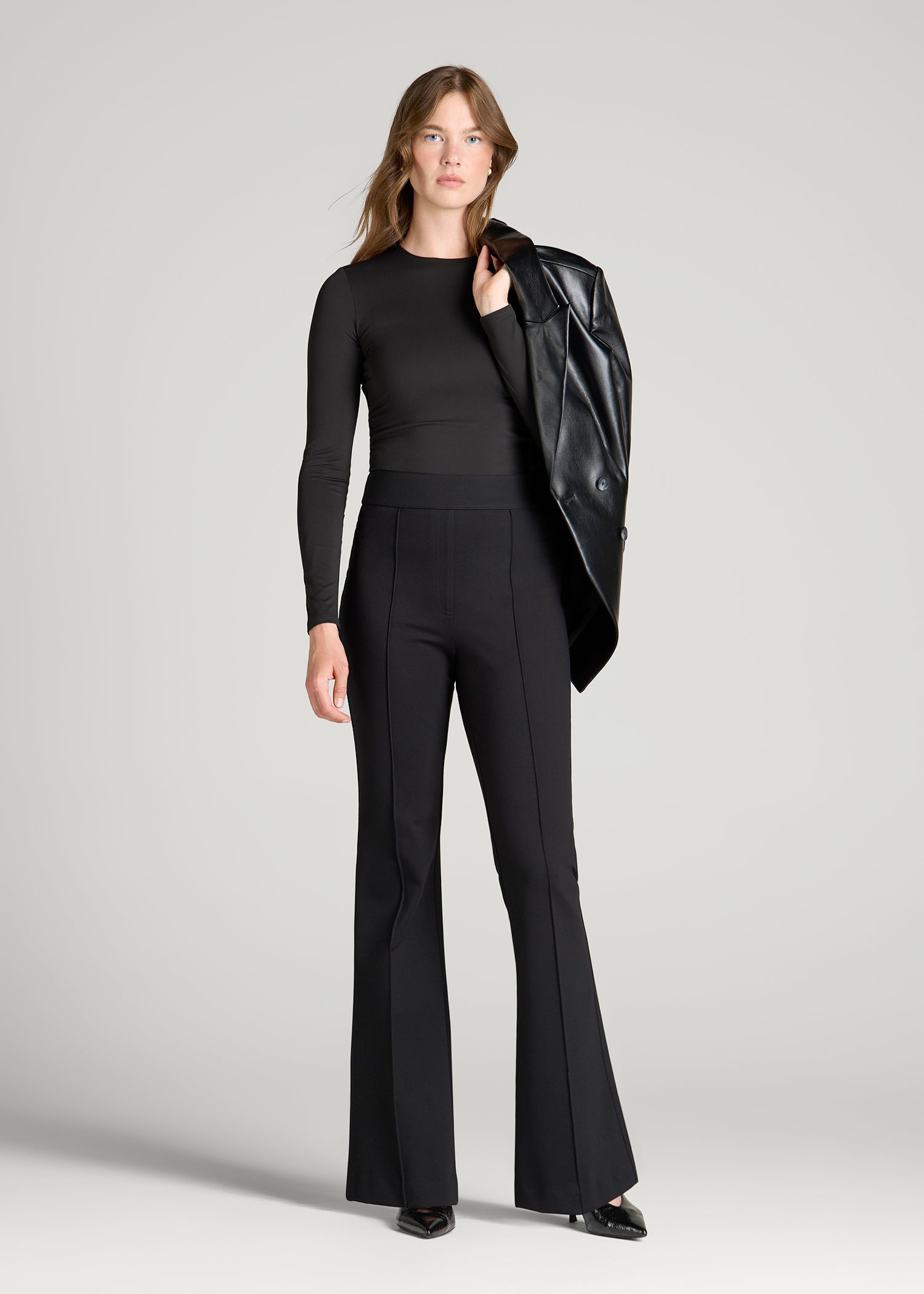 Contour Jersey Long Sleeve Crewneck for Tall Women in Black