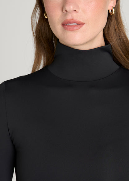 Contour Jersey Long Sleeve Turtleneck Bodysuit for Tall Women in Black