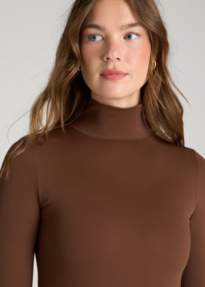 Contour Jersey Long Sleeve Turtleneck Bodysuit for Tall Women in Deep Caramel