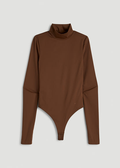 Contour Jersey Long Sleeve Turtleneck Bodysuit for Tall Women in Deep Caramel