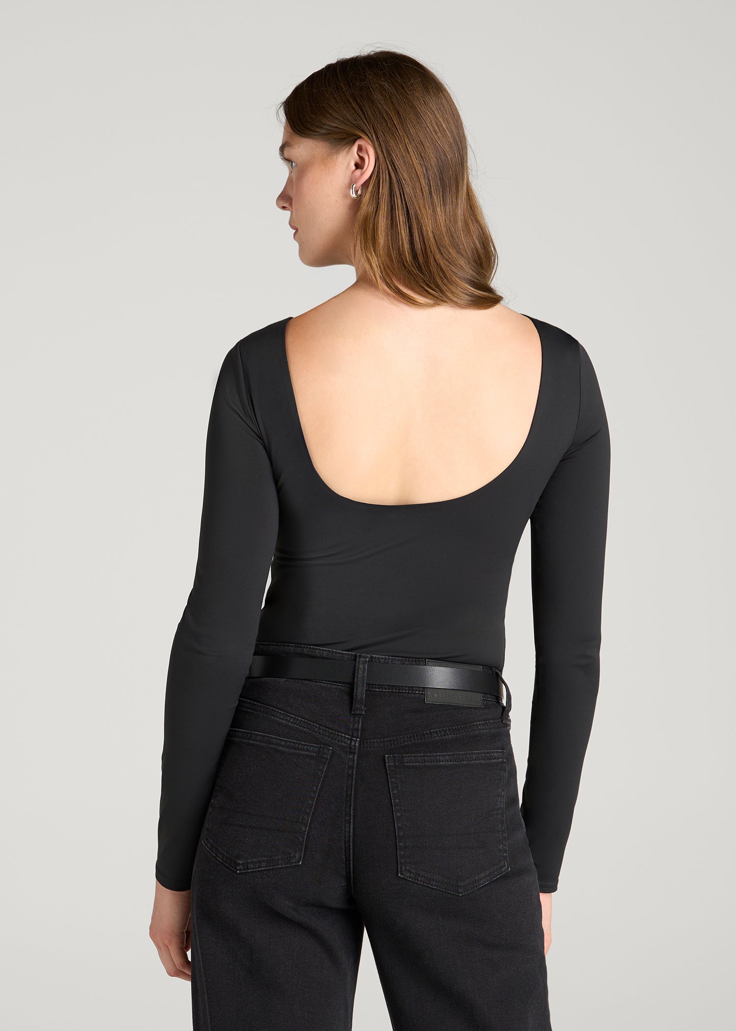Contour Jersey Scoop Back Long Sleeve Bodysuit for Tall Women in Black