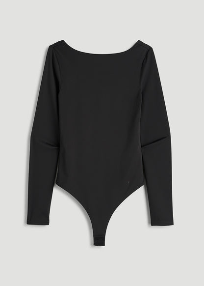 Contour Jersey Scoop Back Long Sleeve Bodysuit for Tall Women in Black