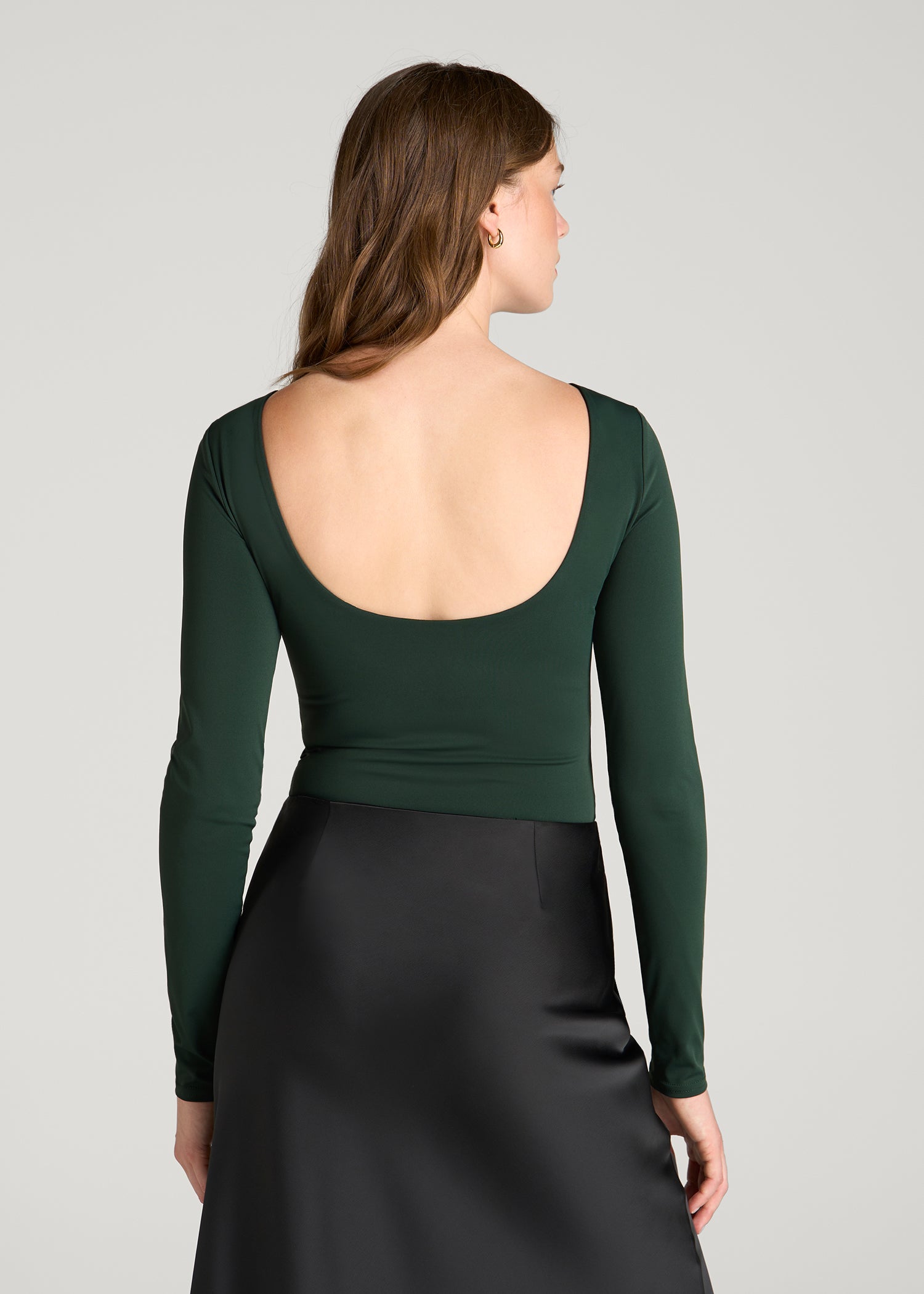 Contour Jersey Scoop Back Long Sleeve Bodysuit for Tall Women in Boreal Forest