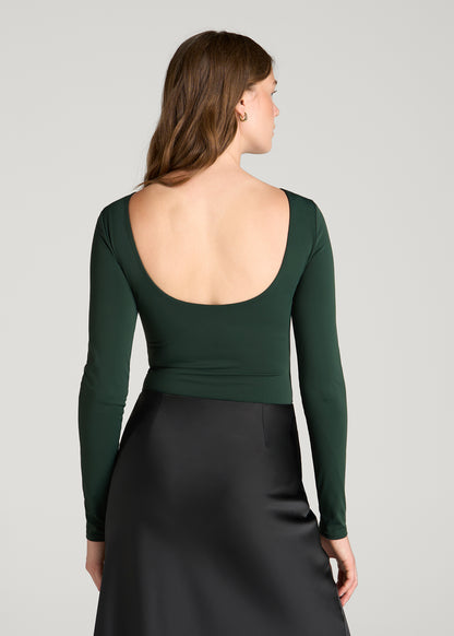 Contour Jersey Scoop Back Long Sleeve Bodysuit for Tall Women in Boreal Forest