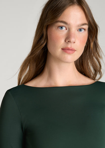 Contour Jersey Scoop Back Long Sleeve Bodysuit for Tall Women in Boreal Forest