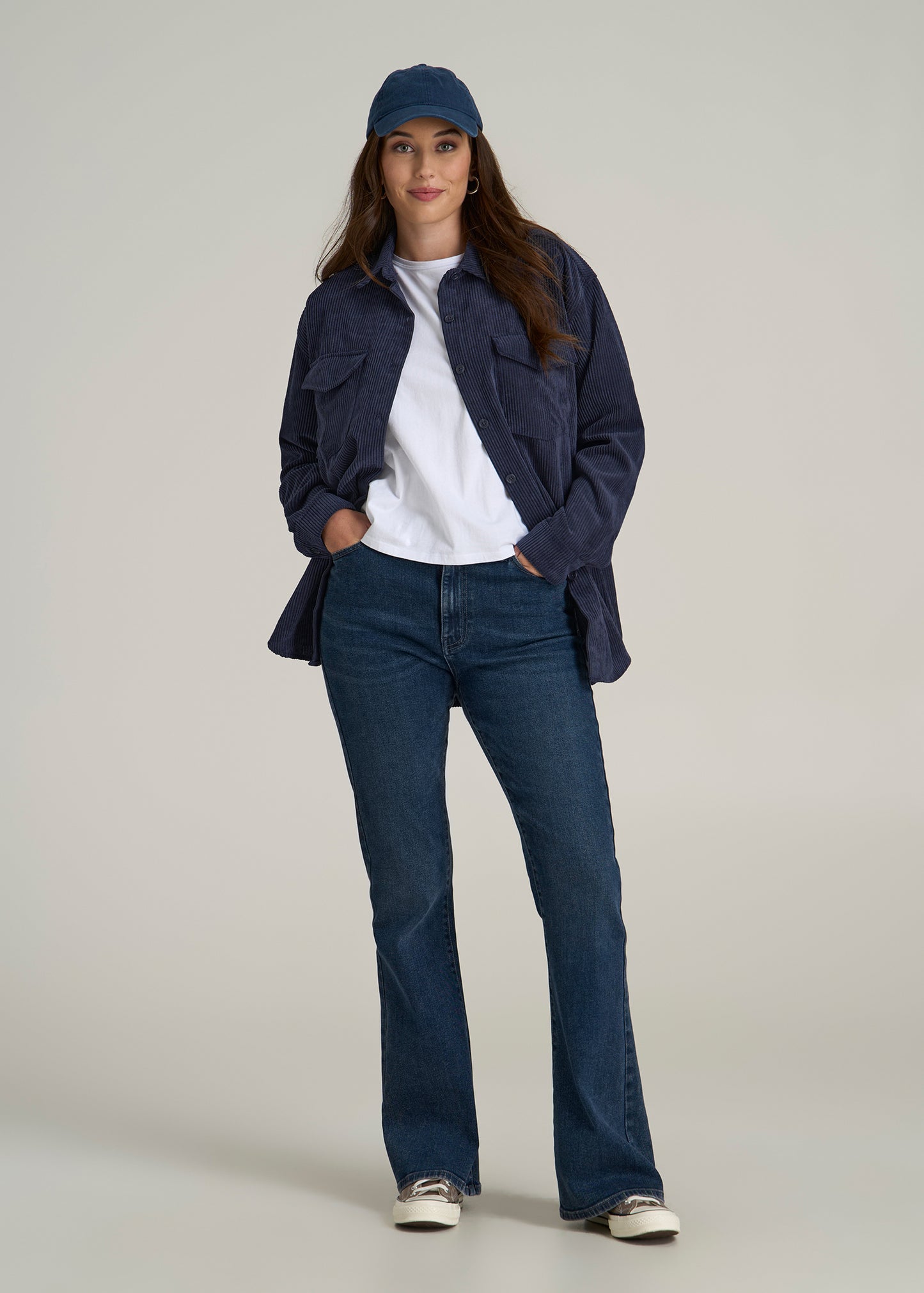 Corduroy Button Shirt for Tall Women in Navy