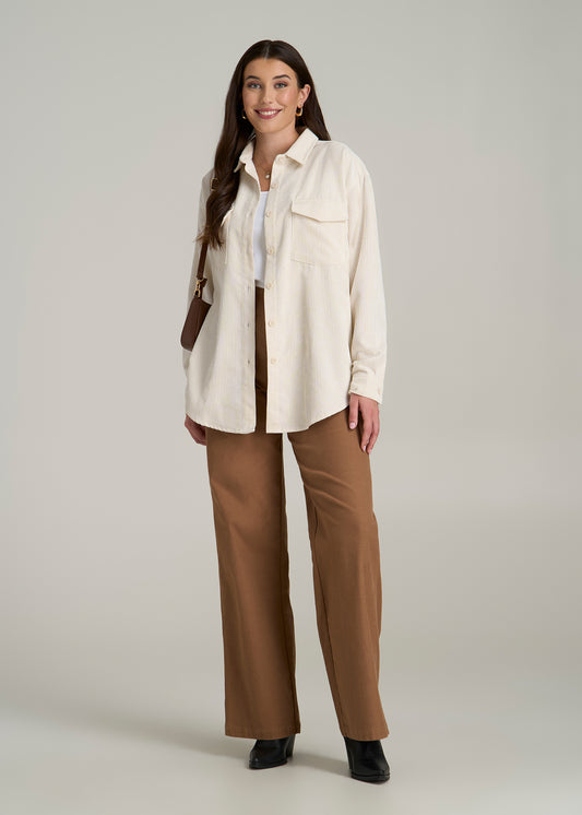 Corduroy Button Shirt for Tall Women in White Alyssum