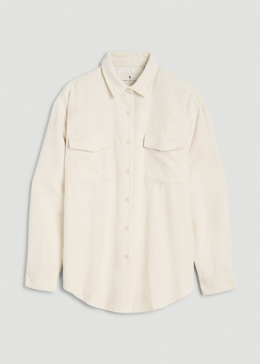 Corduroy Button Shirt for Tall Women in White Alyssum