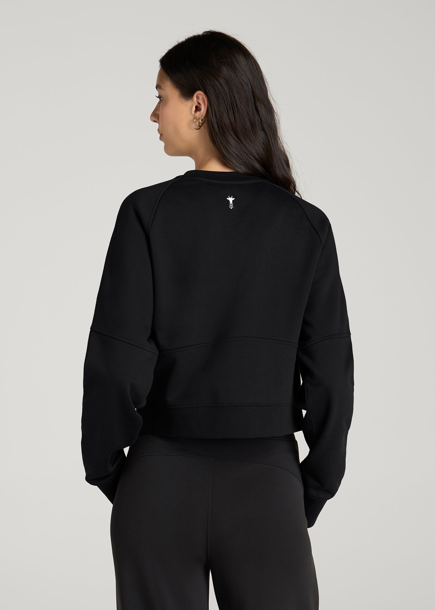 Core Motion Oversized Cropped Crew Pullover for Tall Women in Black