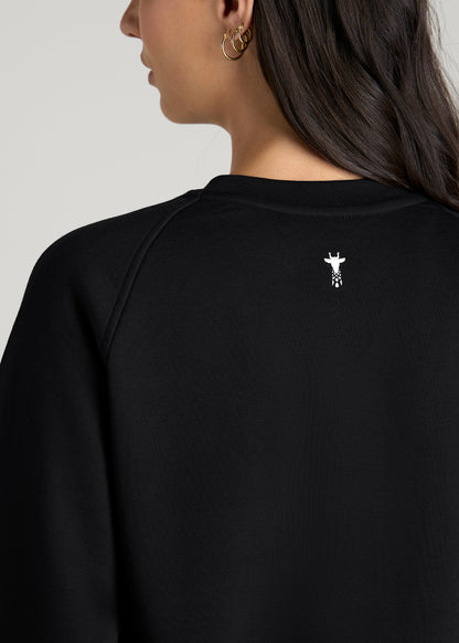 Core Motion Oversized Cropped Crew Pullover for Tall Women in Black