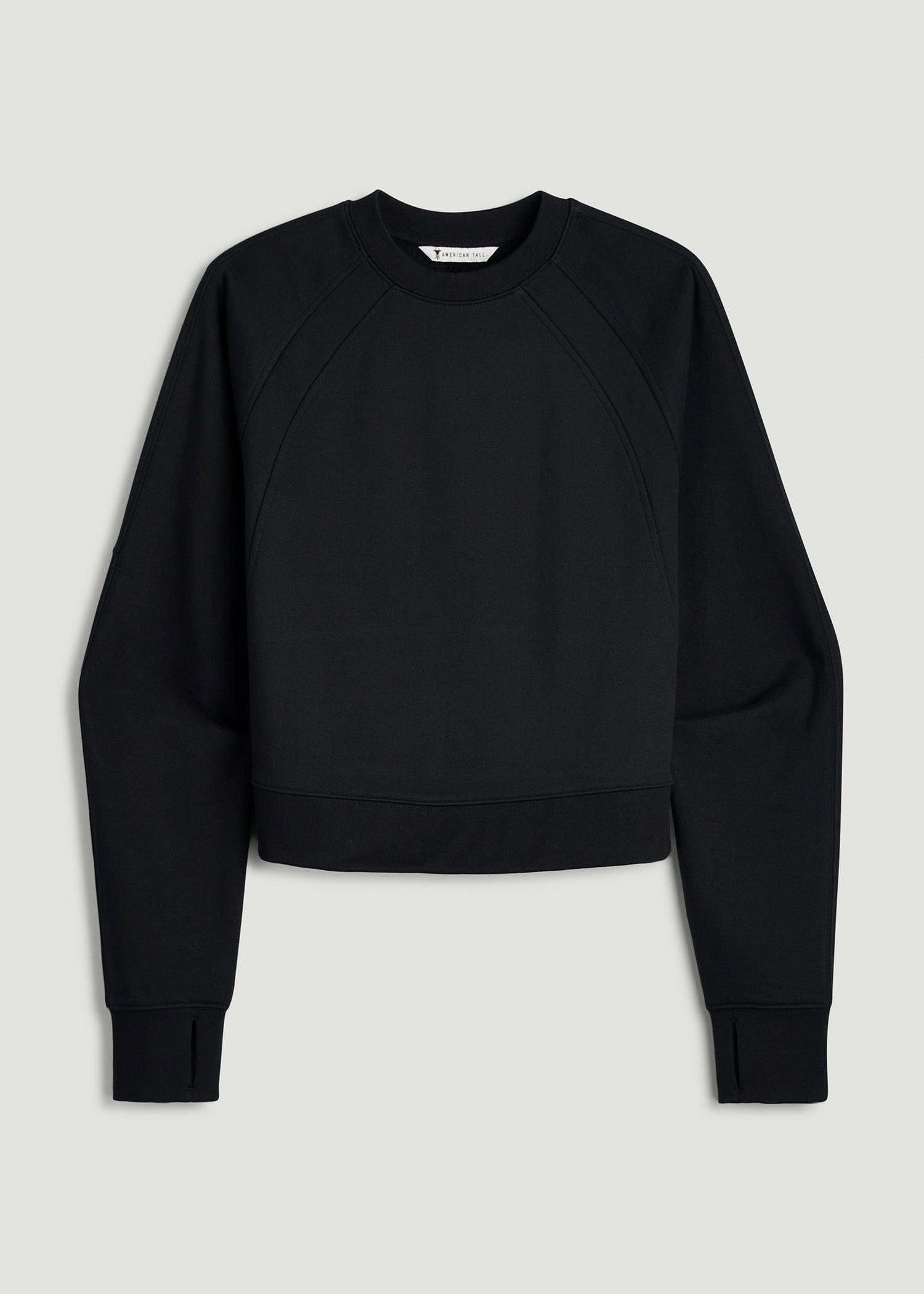 Core Motion Oversized Cropped Crew Pullover for Tall Women in Black