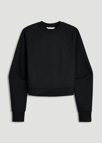 Core Motion Oversized Cropped Crew Pullover for Tall Women in Black