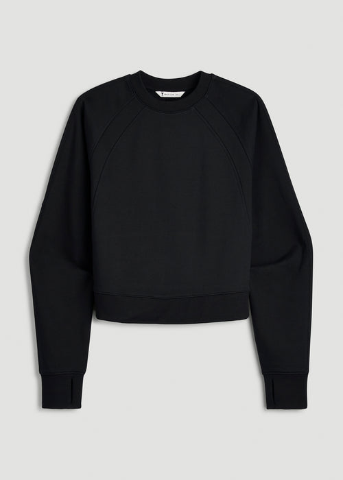 Core Motion Oversized Cropped Crew Pullover for Tall Women in Black