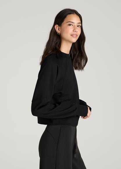 Core Motion Oversized Cropped Crew Pullover for Tall Women in Black