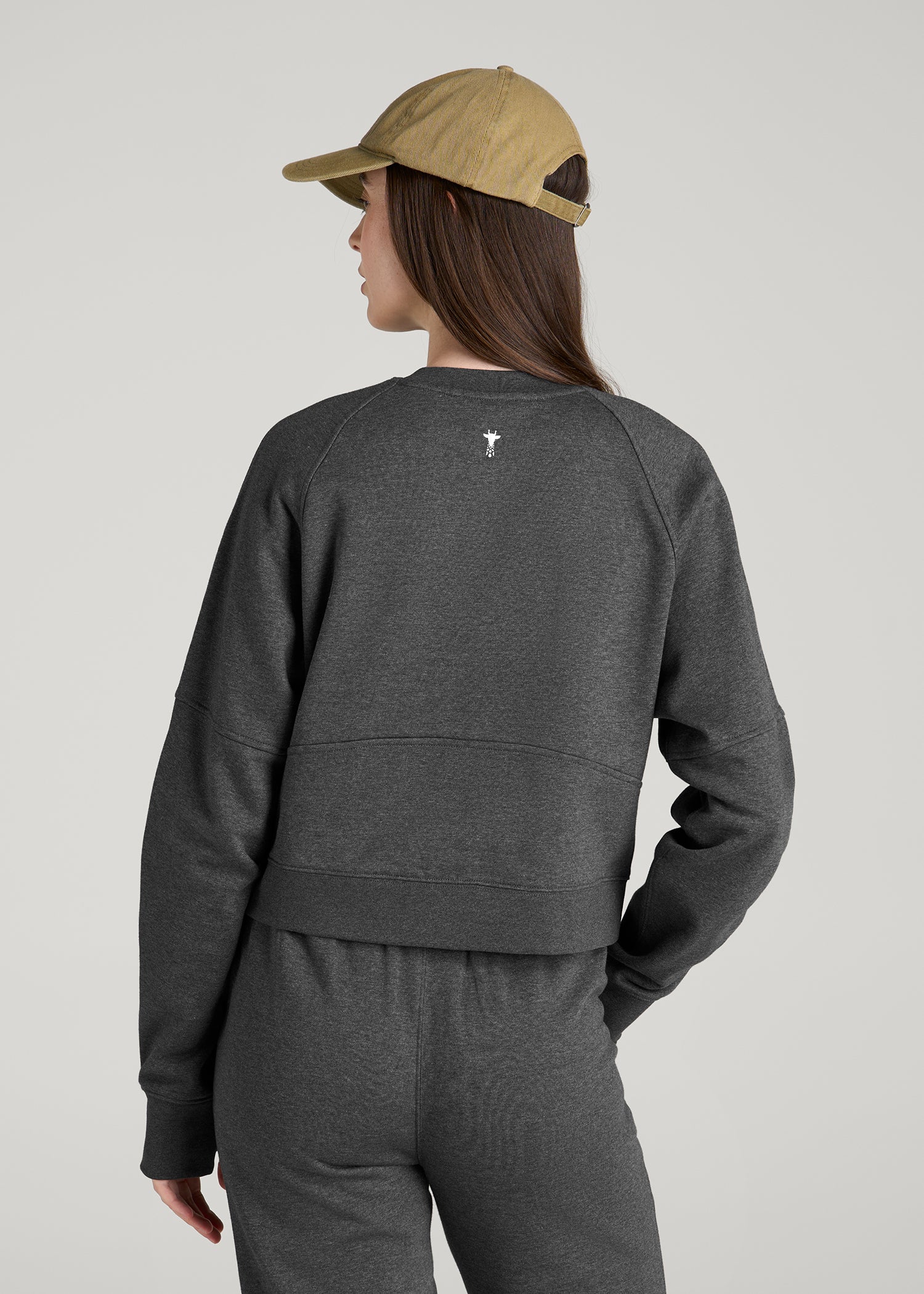 Core Motion Oversized Cropped Crew Pullover for Tall Women in Charcoal Mix