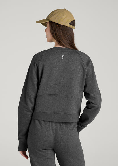 Core Motion Oversized Cropped Crew Pullover for Tall Women in Charcoal Mix