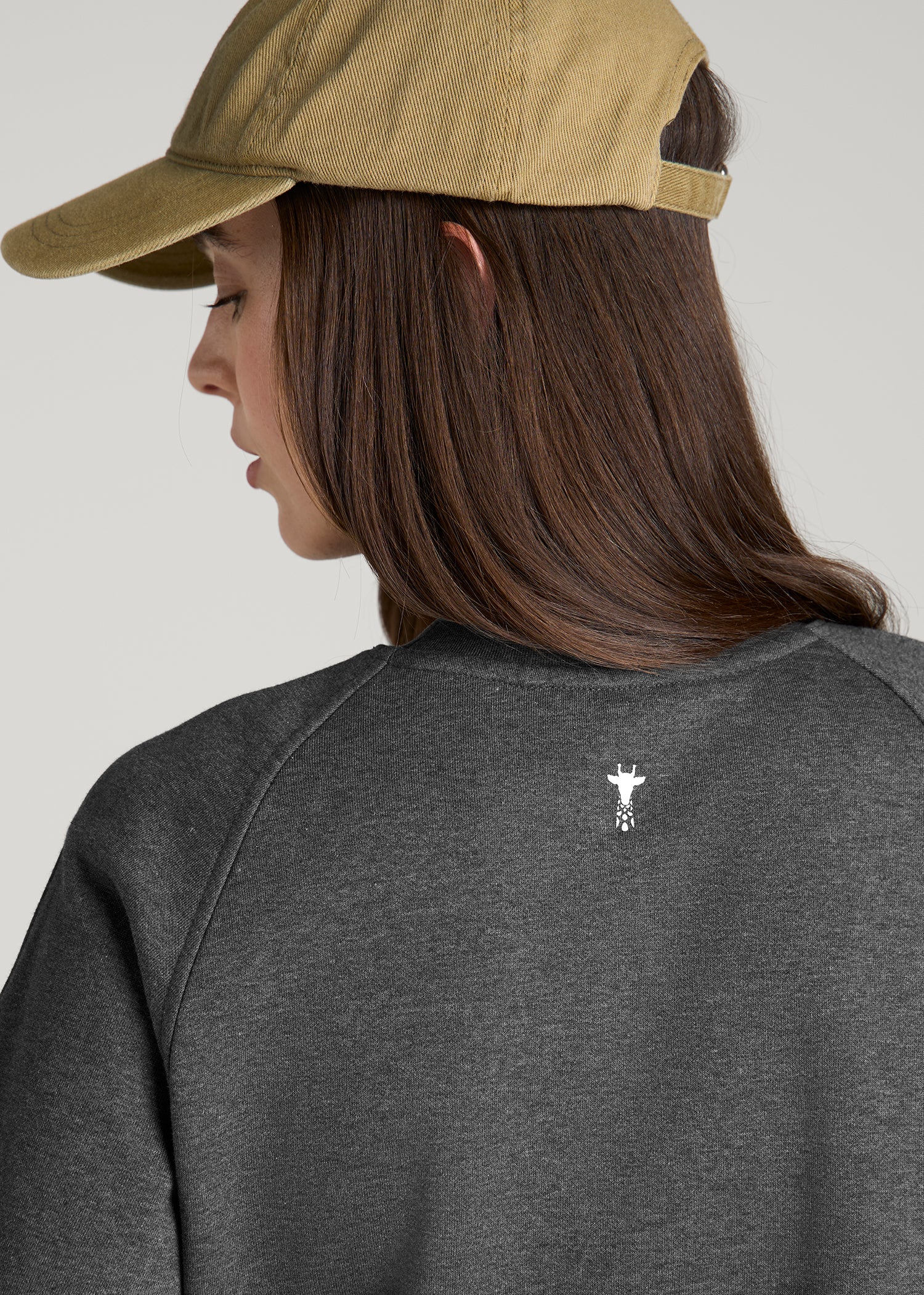 Core Motion Oversized Cropped Crew Pullover for Tall Women in Charcoal Mix