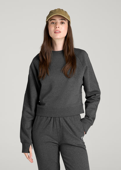 Core Motion Oversized Cropped Crew Pullover for Tall Women in Charcoal Mix