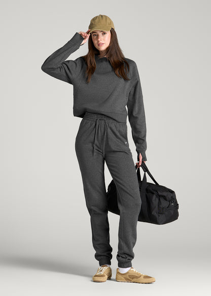 Core Motion Oversized Cropped Crew Pullover for Tall Women in Charcoal Mix