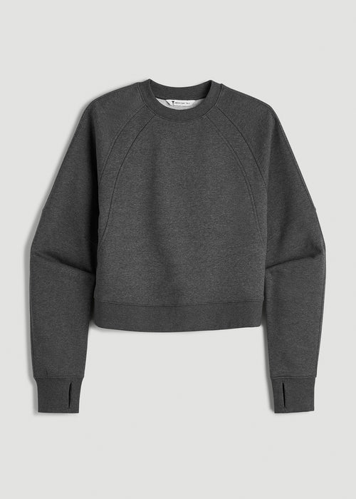Core Motion Oversized Cropped Crew Pullover for Tall Women in Charcoal Mix