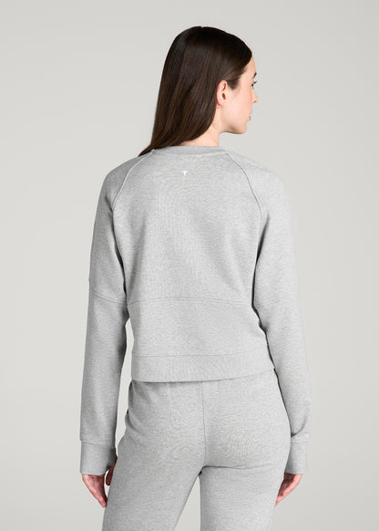 Core Motion Oversized Cropped Crew Pullover for Tall Women in Grey Mix