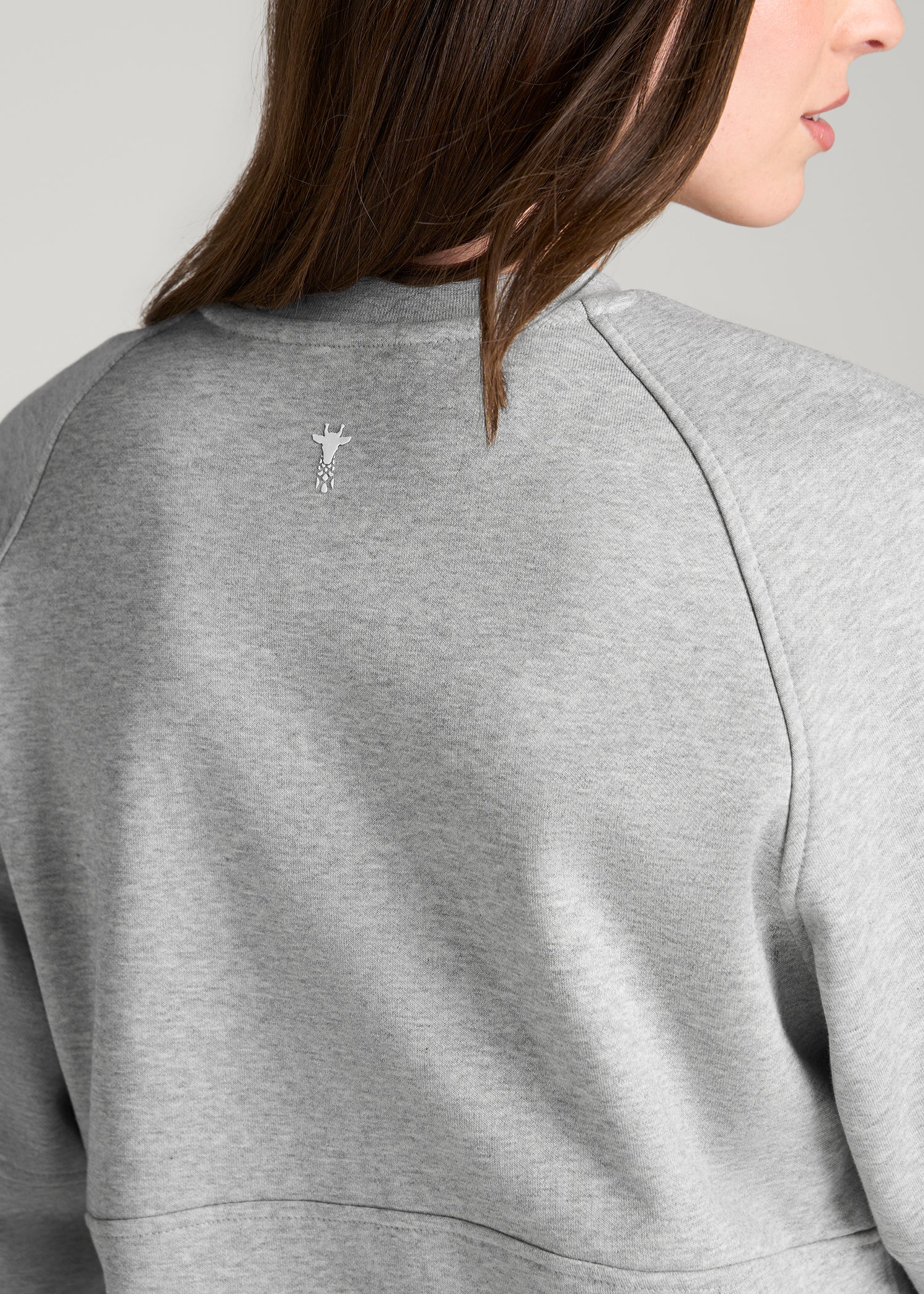 Core Motion Oversized Cropped Crew Pullover for Tall Women in Grey Mix